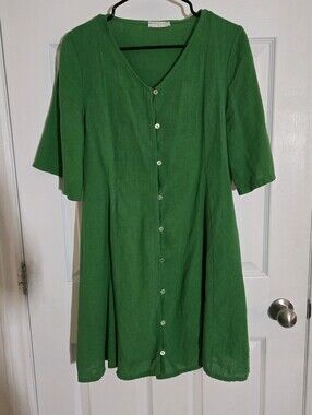 Vibrant Green Button-Front Midi Dress by Unknown Brand